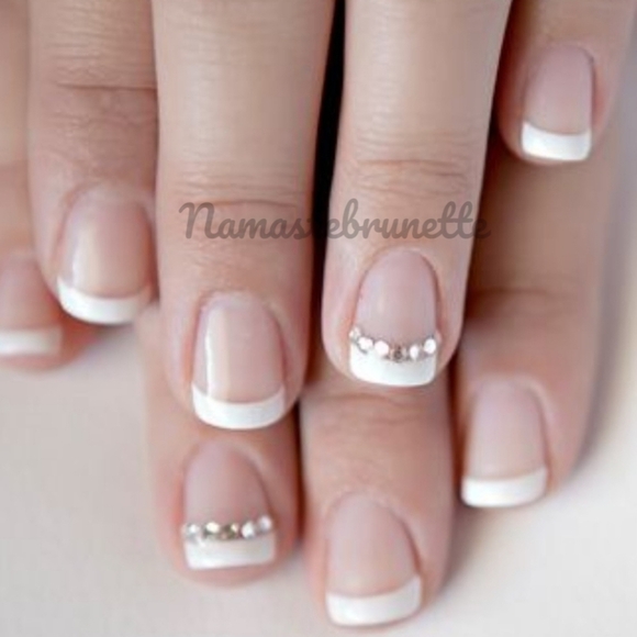 2/$16 Rhinestone French Manicure Press On Nails - Picture 3 of 11